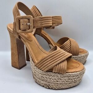 Schutz Blisse Nubuck Platform Espadrille Sandals Nude Caramel Buckle 6.5